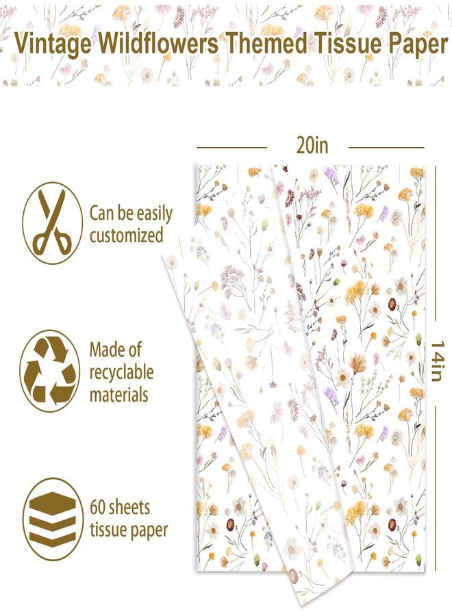 FYSUIMU 60 Sheets Spring Wildflower Tissue Paper Watercolor Floral Art Tissue Paper Vintage Wrapping Paper for DIY Craft Packing, 14 x 20 Inch - Image 2
